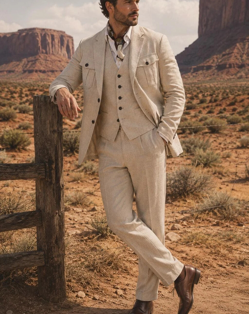 Beige Linen 3 Piece Safari Sui - Safari Outdoor Hunting Jackets review and price