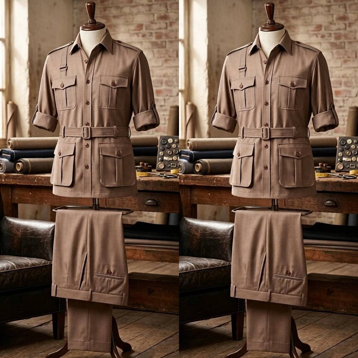 Khaki 2 Pieces Men's Safari Su - Safari Outdoor Hunting Jackets review and price